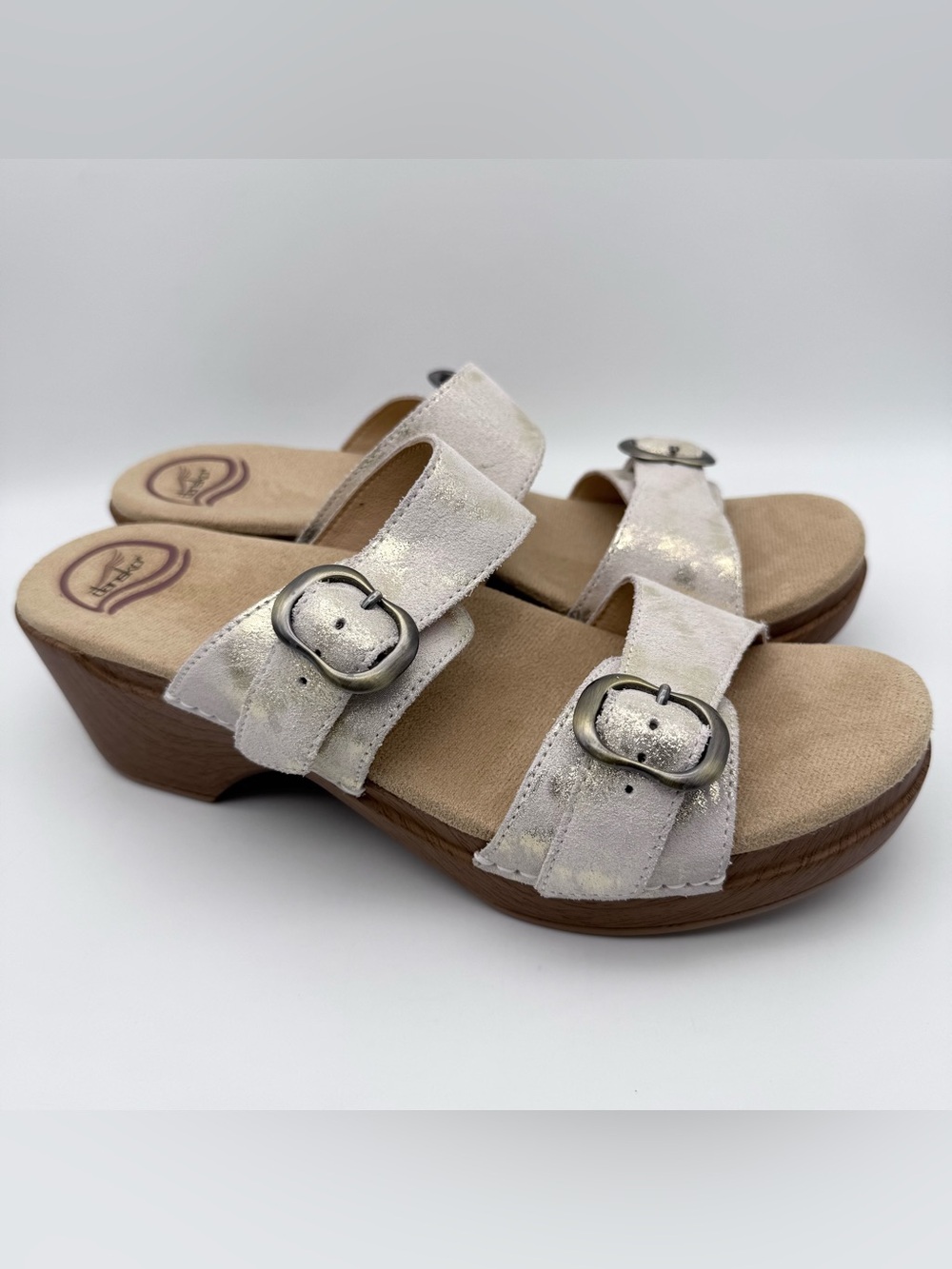 Dansko Sophie Slide Wedge Sandals Bone Metallic Gold Women EU 40 US 9.5-10